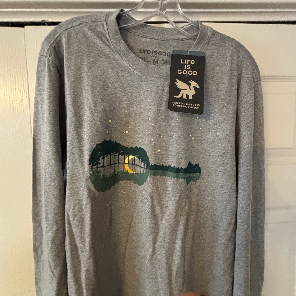 Life Is Good Men’s Crusher Gray Long Sleeve Tee — Guitar Night Sky